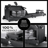 FitEngine klappbares Wasser-Rudergerät 2.0 - Black aus 100% Eschenholz mit stabilem, hochwertigem Design für dein Home-Gym.