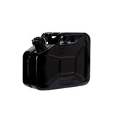 Oxid7® Metall Benzinkanister 10 Liter Schwarz mit UN-Zulassung, pulverbeschichtet für Korrosionsschutz und sicheren Kraftstofftransport.