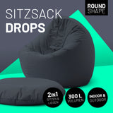 LUMALAND Sitzsack Drops (300 L) in Stahlgrau, 2in1 für drinnen & draußen, langlebig, pflegeleicht und mit hochwertiger EPS-Füllung.