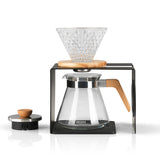 BEEM Kaffeebereiter Set Pour Over - 4-tlg. mit Glas-Kanne, schwarzem Gestell und Holz-Optik Griff für manuelle Kaffeezubereitung.