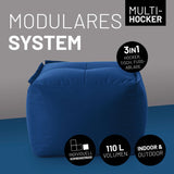 LUMALAND Sitzsack-Hocker Navyblau, modulare Kombination, 3in1 Funktion, robust, mit abwischbarem Bezug und abnehmbarem Innensack.