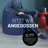 LUMALAND Luxury XL Sitzsack stylischer Beanbag Dunkelblau mit 120L Füllung für bequemes Sitzen und modernen Lifestyle.
