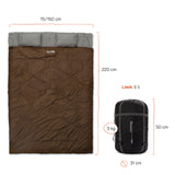 Doppelschlafsack mit Tragetasche - 2-Personen Schlafsack Braun, 190x150 cm, wasserabweisend, für Camping und Outdoor bis 5°C.