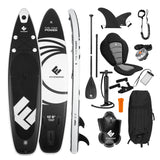 FitEngine Trip SUP-Board Set (Allrounder) 10,8' mit Kajak-Sitz, LED-Beleuchtung, Pumpe, Paddel und Zubehör.