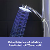 EASYmaxx Duschkopf LED mit bunter Duschzeit-Anzeige, Wasserkraftbetrieb, Regen- und Massagestrahl, verchromt, passend für 1/2" IG.