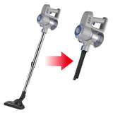 MAXXMEE Akku-Zyklon-Staubsauger hellgrau/blau zeigt Teleskoprohr und Handstaubsauger-Funktion für flexibles Saugen.