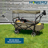 HOBERG faltbarer Bollerwagen mit Dach in Beige, robust, 80 kg Tragfähigkeit, praktischer Aufbau für Hobby und Freizeit.