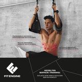 FitEngine Bauchtrainingsschlaufen mit Karabinerhaken für effektives Sixpack-Training und Entlastung von Armen und Schultern.