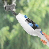 CLEANmaxx Dampfbesen mit Dampfregulierung blau/weiß reinigt Fenster mit Dampf und abnehmbarem Wassertank für vielseitige Reinigung.
