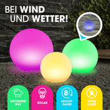EASYmaxx Solar-Dekokugel mit Farbwechsel - 4er-Set, wetterfeste Solar-LED-Kugeln mit Farbwechsel und Fernbedienung, IP67, Ø 20-30 cm.