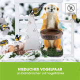 EASYmaxx Solarleuchte Erdmännchen als Vogeltränke mit Vogelpaar, Solarlicht, Willkommensgruß und kabellosem Design im Garten.