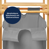LUMALAND Bambus Wäschekorb mit ausziehbarem Wäschesack und Klettverschluss, 33x33x73 cm, dunkelgrau, pflegeleicht und robust.