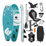 FitEngine Junior Trip SUP-Board Set (Allrounder) 8' mit Kajak-Sitz, LED-Beleuchtung, Pumpe, Paddel und Zubehör.
