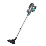 CLEANmaxx Akku-Zyklon-Staubsauger kabellos mit 2-Stufen-Saugkraftregulierung, 22.2V Akku und verlängerbarem Teleskoprohr grau/türkis.