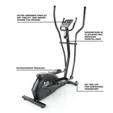 FitEngine Crosstrainer belastbar bis 150 kg mit 10 Schwierigkeitsstufen, rutschfesten Pedalen und großem Display für Herz-Kreislauf-Training.