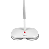 MAXXMEE Akku-Rotationsmopp mit zwei rotierenden Mikrofaserpads, kabellos, für schonende Reinigung aller Hartböden, weiß.