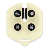 EASYmaxx LED-Projektor Kerze - 4 leicht wechselbare Themenschablonen mit winterlichen Schneeflockenmotiven in cremefarbenem Design.