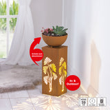 EASYmaxx LED-Dekosäule mit Pflanzschale in Rost-Optik, warmweiß leuchtend, kabellos, mit abnehmbarer Pflanzschale, 6-Stunden-Timer, braun.