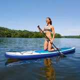 EASYmaxx Stand-Up Paddle-Board mit Zubehör in weiß/blau 320x76x15 cm, Leichtes Alu-Paddel, 3 Finnen, Tragegriff, Tragetasche inkl.