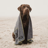 FLUFFINO® Hundehandtuch Mikrofaser – 2er-Pack in Grau & Grün, saugfähig, weich und schnell trocknend, ideal für kleine und mittelgroße Hunde.