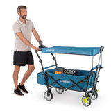 HOBERG faltbarer Bollerwagen mit Dach in Blau, robust, faltbar, mit Getränkekühlung, ideal für Hobby & Freizeit.