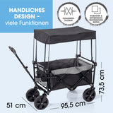 EASYmaxx Bollerwagen mit Dach, faltbar, anthrazit/schwarz, robust mit witterungsbeständigem Bezug und 360° drehbaren Vorderrädern.