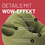 LUMALAND Sitzsack Interior Line Lime, runder Sitzkissen mit abnehmbarem Bezug, Leinenlook, extrastarke Nähte, 120x80x75 cm, 300l Füllung.