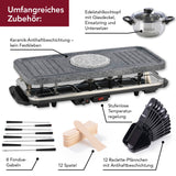 GOURMETmaxx Raclette- & Fondue-Set GRANITlook schwarz mit Keramik-Antihaftbeschichtung, Raclette für 12 Personen, Fondue für 8 Personen.