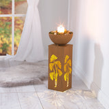 EASYmaxx LED-Dekosäule mit Pflanzschale Rost-Optik, warmweiß leuchtend, Gingko-Design, 59 cm, kabellos, inklusive Batterien.