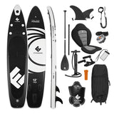 FitEngine Trip SUP-Board Set (Allrounder) 12' inkl. Kajak-Sitz, LED-Beleuchtung, Pumpe, Paddel und Zubehörset.