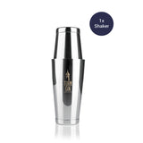 TURM GIN Cocktail Shaker Set 10-tlg. Edelstahl Shaker mit eingelasertem TURM GIN Emblem, ideal zum Mixen von Cocktails zuhause und unterwegs.