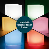 EASYmaxx Solar-Leuchte Dekowürfel - weiß in verschiedenen Farben leuchtend, modern, solarbetrieben mit Fernbedienung.