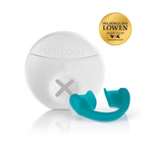 bruXane 2go - Zahnschiene mit Biofeedback in türkis zur Reduzierung von Zähneknirschen und -pressen, schmerzfrei und unauffällig.