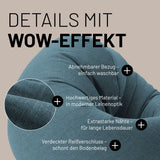 LUMALAND Sitzsack Interior Line in Aquamarin, runder Sitzkissen im Leinenlook, 300l Füllung, abnehmbarer Bezug, extra starke Nähte, waschbar.