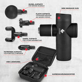 FitEngine Mini Massage Gun mit 4 Aufsätzen, USB-Kabel und Aufbewahrungskoffer für gezielte Muskelregeneration und Massage.