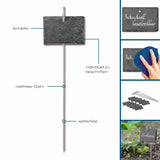 Hoberg Schiefer-Pflanzschilder - 10er Set, wetterfest, rostfreier Stahl, individuell beschriftbar, 10 x 7 x 40 cm, zum Pflanzenkennzeichnen.