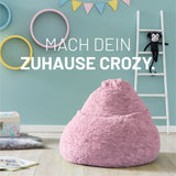 LUMALAND Luxury Fluffy Sitzsack stylischer Webplüsch Beanbag in Pastel Pink mit 120L Füllung, weich und formanpassend.