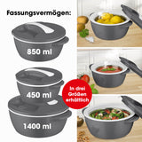 MAXXMEE Thermo-Schüssel Mikrowelle 850 ml grau/weiß, doppelwandig, Edelstahl, hält Speisen bis zu 5 Stunden warm oder kalt.