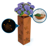 Hoberg LED Pflanzsäule "Blume" in 3D Rost-Optik mit abnehmbarer Pflanzschale und LED-Beleuchtung, 19 x 19 x 72 cm.