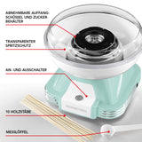 GOURMETmaxx Zuckerwatte-Maschine - mint/weiß mit abnehmbarer Auffangschüssel, transparentem Spritzschutz und 10 Holzstäben.