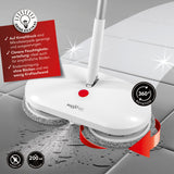 MAXXMEE Akku-Rotationsmopp mit rotierenden Mikrofaserpads, Sprühfunktion und kabellosem Design für effektive Bodenreinigung.