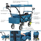 HOBERG faltbarer Bollerwagen mit Dach, robust, mit Getränkehalter, Kühlertasche, 360°-Rädern und verstellbarem Griff, ideal für Freizeit.