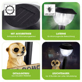EASYmaxx Solarleuchte Erdmännchen mit Laterne und Schild, solarbetrieben, LED-Licht, detailgetreu und mit Dämmerungssensor.