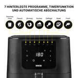 N8WERK Heißluft-Fritteuse Midnight Edition mit digitalem Touch-Display und 7 Programmen für vielseitiges Garen und Frittieren.