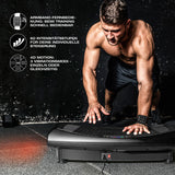 FitEngine 4D Vibrationsplatte mit 3 Vibrationsmodi, 60 Intensitätsstufen und Armband-Fernbedienung für effektives Vibrationstraining.