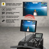 FitEngine klappbares Wasser-Rudergerät 2.0 - Black mit Kinomap-Kompatibilität für interaktive Trainings und Echtzeit-Tracking.