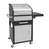 GRILLCHEF Holzkohlegrillwagen - 114 cm, silber/schwarz, mit doppelwandigem Deckel, Thermometer, emailliertem Warmhalterost und Ascheschublade.