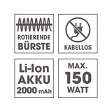 CLEANmaxx Akku-Zyklon-Staubsauger 2in1 lila/silber mit rotierender Bürste, kabellos, Li-Ion Akku 2000 mAh, max. 150 Watt Leistung.