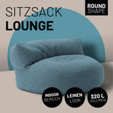 LUMALAND Interior Line Sitzsack-Lounge Rundes Sitzsack-Sofa 320l Füllung 90x50 cm in Aqua mit leinenartigem Material für Indoor-Bereich
