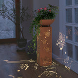 Hoberg LED Pflanzsäule Blume in 3D Rost-Optik mit LED-Beleuchtung und abnehmbarer Pflanzschale, 19 x 19 x 72 cm.